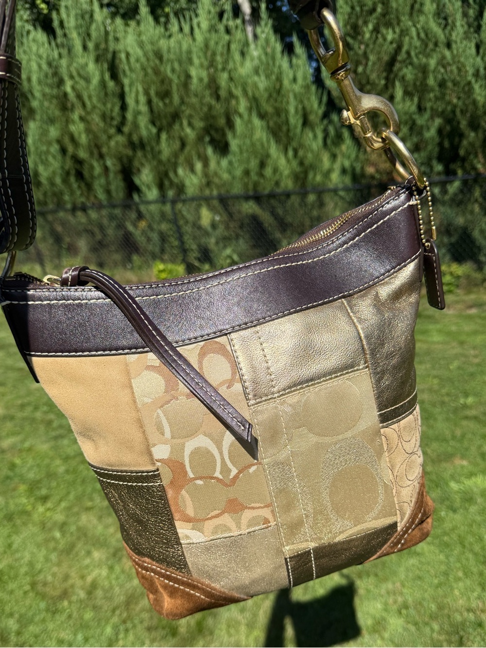 Vintage Y2K Coach Signature Patchwork Gold Brown Hobo Crossbody Bag - Picture 12 of 15